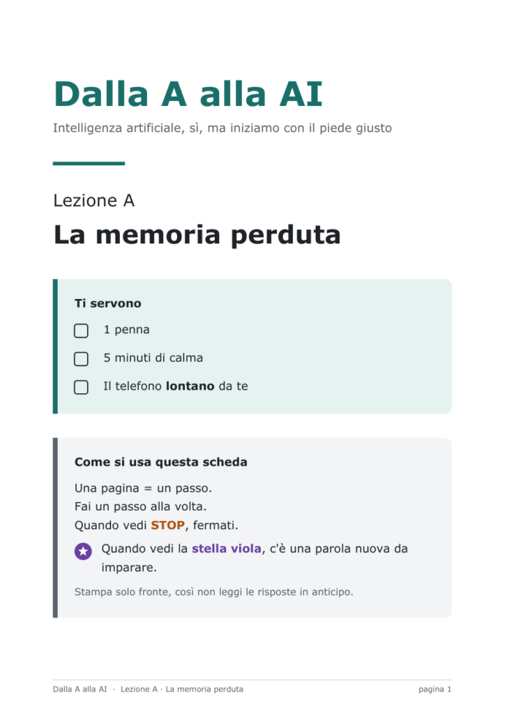 Copertina della scheda della lezione A, La memoria perduta